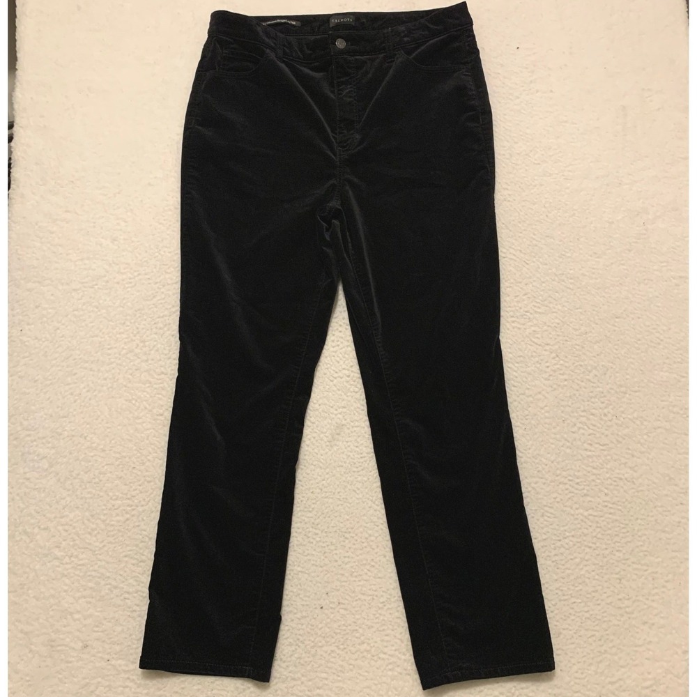 Talbots Velveteen Straight Leg Pants Size 14P Petite 35x29 Zip Trousers Black